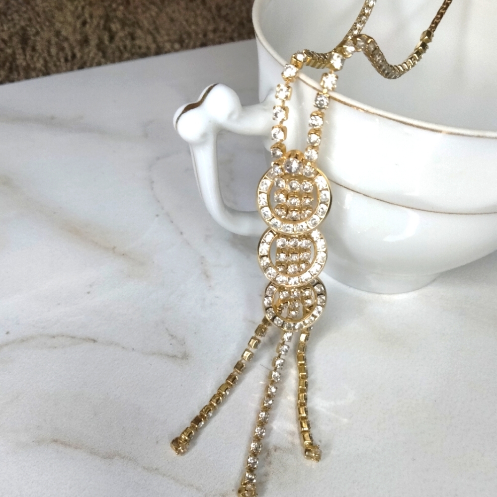 Vintage Lariat necklace style gold and diamond look